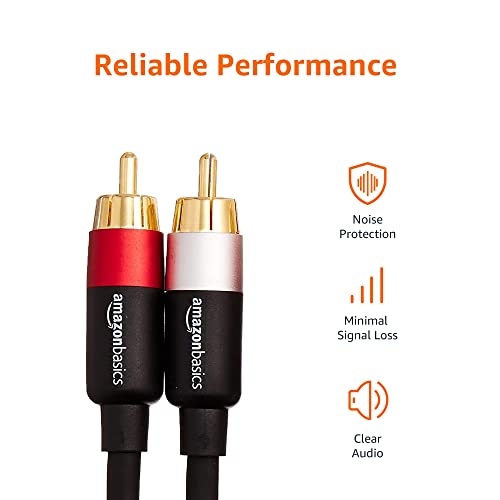 Amazon Basics 2 RCA Stereo Audio Cable for Hi-Fi System, Amplifier, Active Speakers or Subwoofer with Gold-Plated Plugs, Digital Audio Compatible, 4 Feet, Black