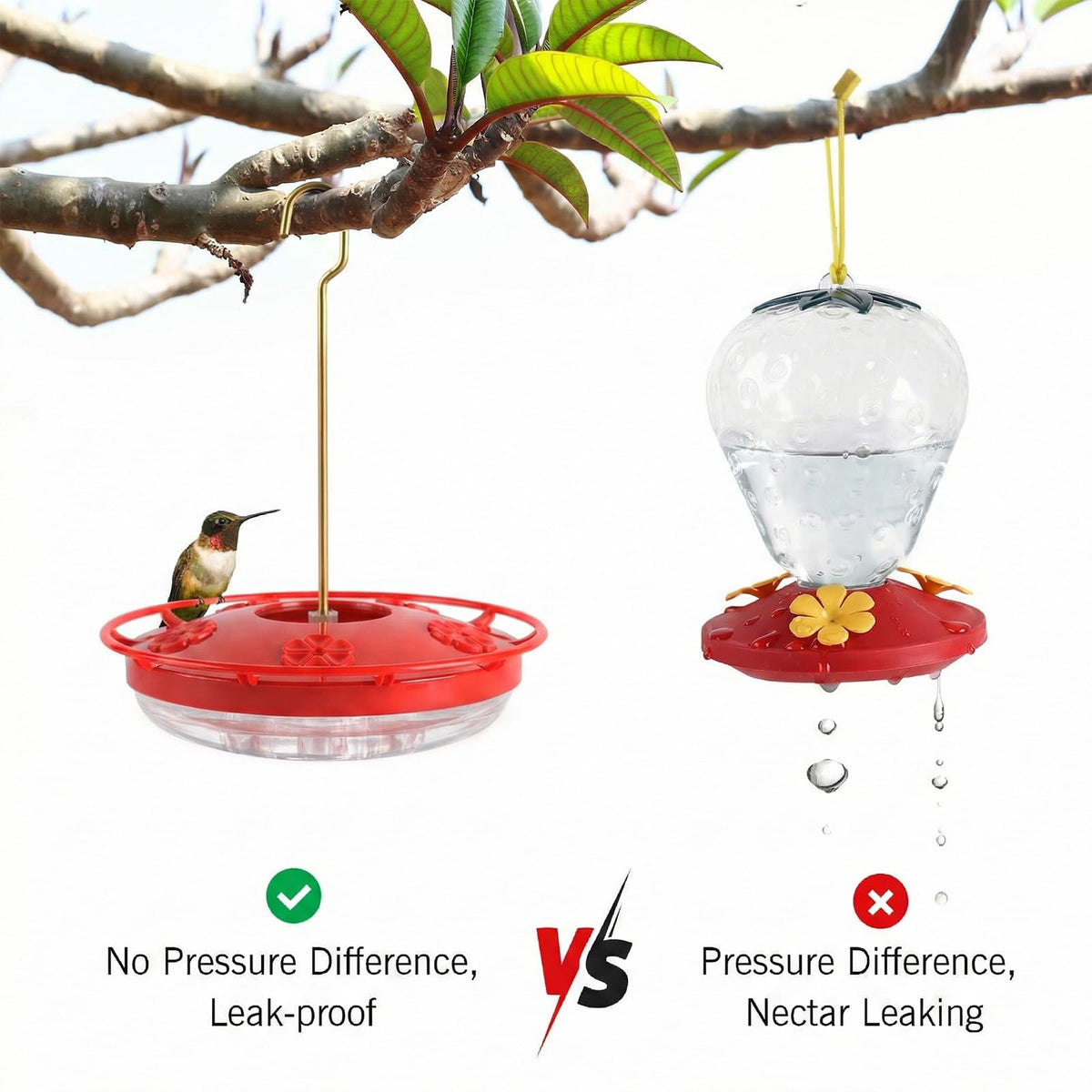 eWonLife 2 Pack 16 oz Saucer Hummingbird Feeders for Outdoors, Garden Decor | Built-in Ant Moat, 5 Bee Proof Feeding Ports, BFA Free Plastic, Easy Clean, Leak-Proof Dish-Style