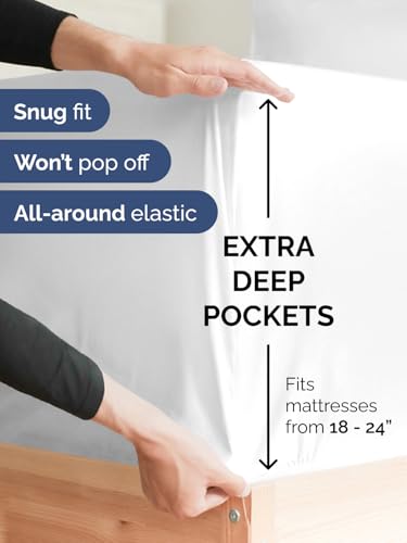 CGK Extra Deep Queen Single Fitted Sheet Only - White | Easily Fits 18 inch to 24 inch Mattress, Soft, Wrinkle Free, Breathable & Comfy, Extra Deep Pockets Hotel Luxury Fitted Sheet