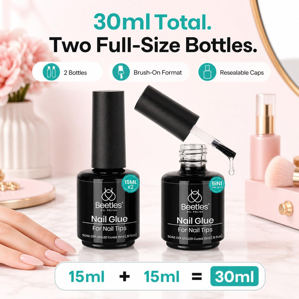 Beetles Gel Polish 2Pcs 15ml Nail Glue Kit for Acrylic Nails | 5 in 1 Super Strong Brush in Nail Gel Glue for False Nails Tips and Gel Nail Polish Led Lamp Required
