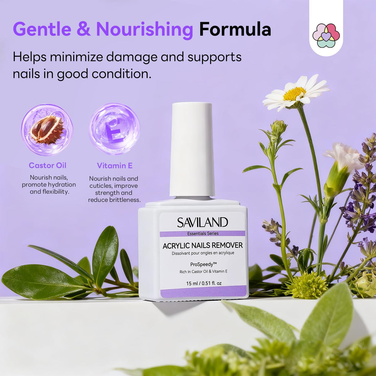SAVILAND 2 Pcs Gentle Acrylic Nail Remover Kit Set for Acrylic Nails | No soaking, No wrapping, Cuticle Oil & Nail File Tools, Zero Residue, Remove Dip Nails Gel Nail Polish, Home Salon Use