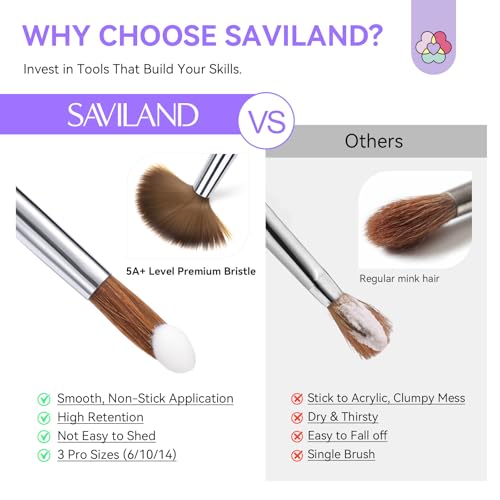 SAVILAND Kolinsky Acrylic Nail Brush Size 6,10,14 with Brush Cleaner Purple | Professional Nail Brushes, Cleaner Manicure Tool, Acrylic Brush Acrylic Powder, Nails Extension 3D Carving for Nail Art DIY