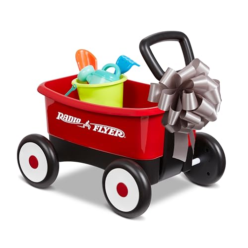 Radio Flyer Push & Pull Walker Wagon with Garden Tools, Ages 1-4 Years, Red | Locking Handle for Stability, Baby Push Walker Converts to Pull Wagon, Indoor & Outdoor Play
