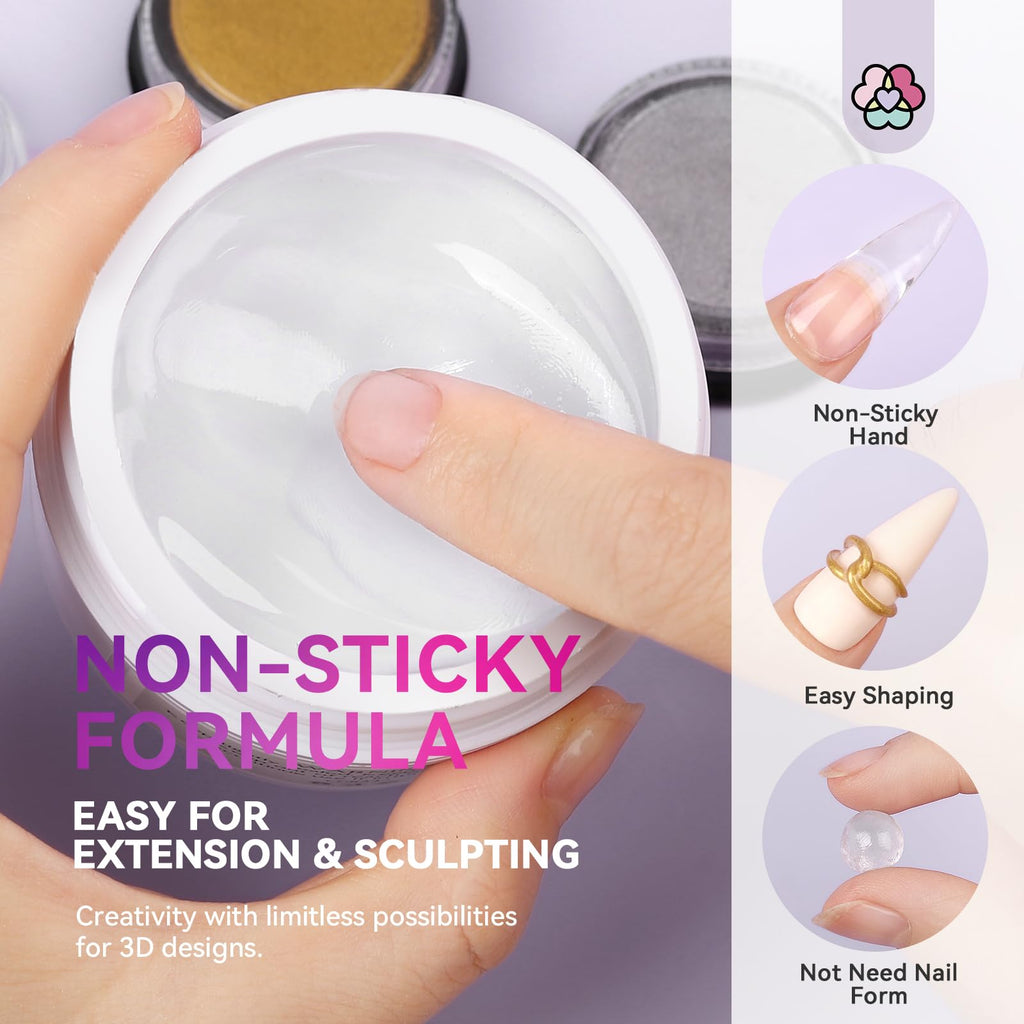 SAVILAND 60g Solid Builder Nail Gel Non-Sticky Sculpting Gel for Nail Art | 3d Sculpting Molding Gel for Carving Pattern Extension, Clay like Texture with Sequins Chrome Powder, Nail Art Home Manicure