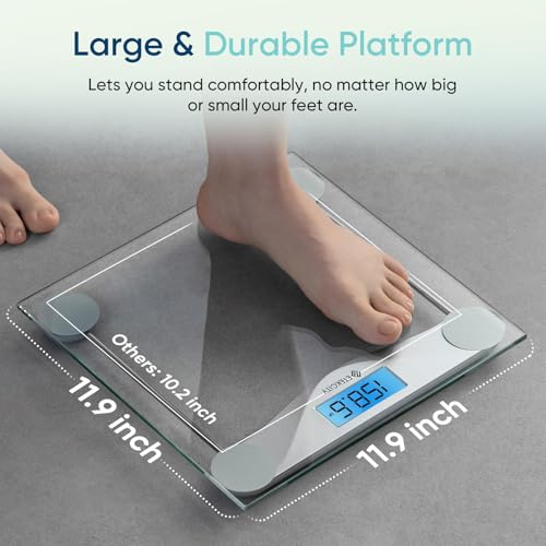 Etekcity Digital Body Weight Bathroom Scale, 6mm Tempered Glass, 400 lbs | Large Blue LCD Backlight Display, High Precision Measurements for Home Bathroom Use
