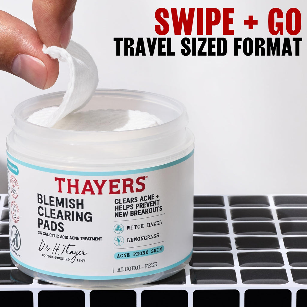 THAYERS Blemish Clearing Acne Pads, Salicylic Acid Acne Treatment, 60 Ct | Pore Reducing, Exfoliating, and Soothing Skincare, Witch Hazel Toner Pads, Help Prevent New Breakouts, Alcohol & Paraben Free