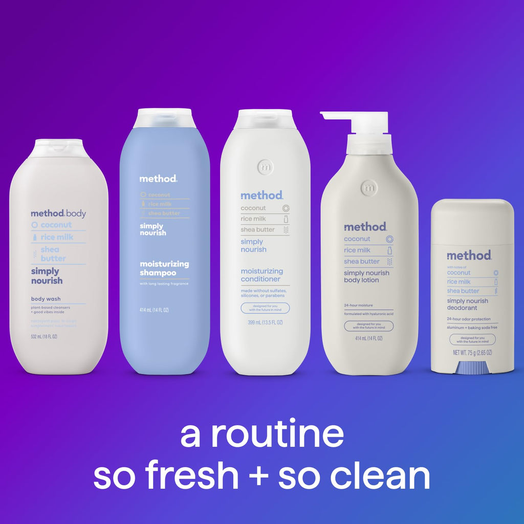 method Body Wash, Simply Nourish, 28 fl oz | Soothing Formula, Leaves Skin Feeling Soft & Moisturized, Made Without Parabens, Notes of Coconut, Rice Milk & Shea Butter