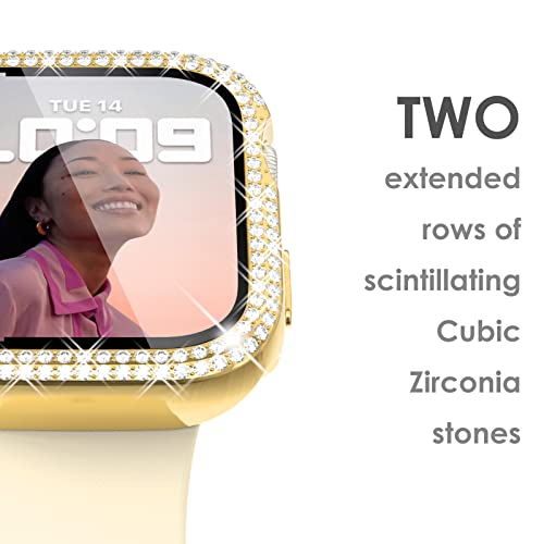 Surace Bling Case with Screen Protector for Apple Watch Series 6/5/4 40mm | Crystals Diamond Protective Face Cover Bumper with Tempered Glass Apple Watch Case, Sensitive Touch, Gold