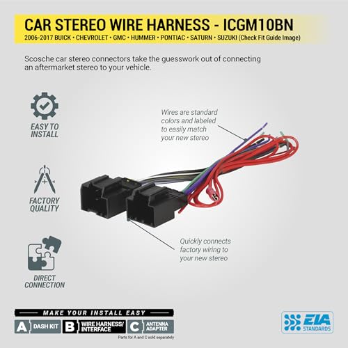 Scosche ICGM10BN Complete Double/Single DIN Stereo Installation Kit for Select Non-Amplified 2006-17 General Motors Vehicles - No Steering Wheel Remote - See Fit Guide in Images to Verify Your Vehicle