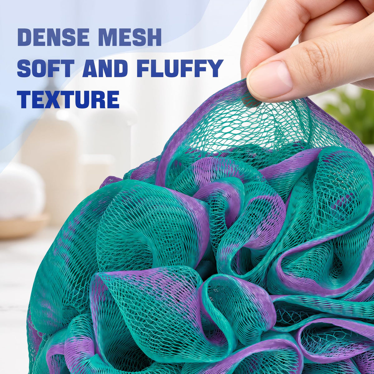 AmazerBath Loofah Sponge 75g/Piece, Exfoliating Bath Sponge Body Scrubber - Loofa Set of 4 Flower Color (Large, Green-Purple)