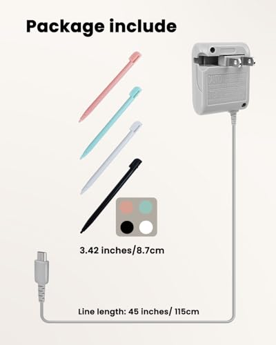 DS Lite Charger Kit Compatible with DS Lite 100-240V Wall Plug Adapter with 4 Stylus Pen for DS Lite
