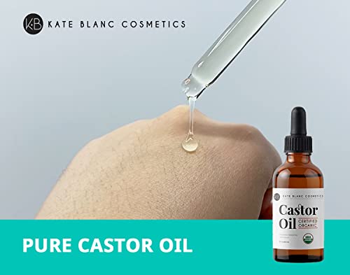 Kate Blanc Cosmetics Castor Oil Organic for Hair, Lashes, Face, Skin (2oz) | 100% Pure, Cold Pressed, Hexane Free Hair Oil in Glass Bottle. Lash Serum for Thicker-Looking Eyelashes & Eyebrows