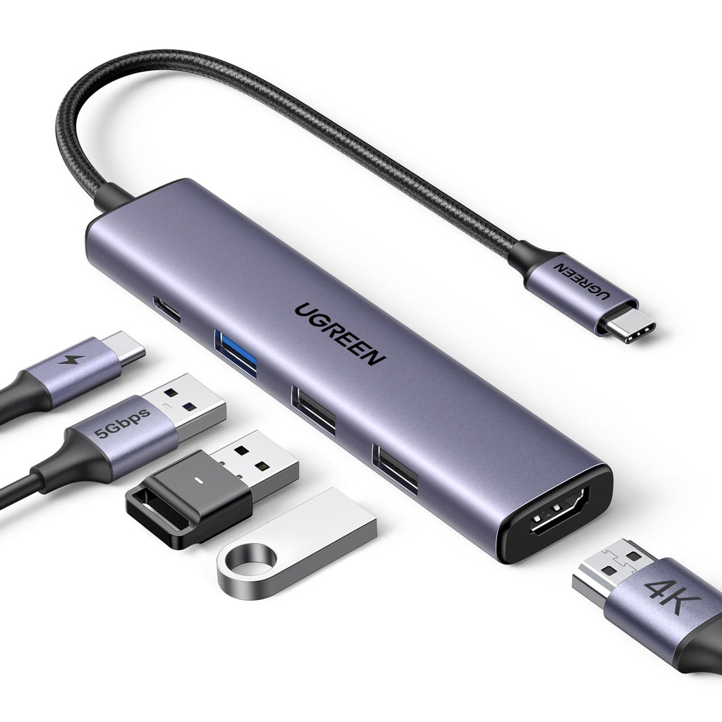UGREEN USB C Hub 5 in 1 Multiport USB Adapter 4K HDMI, 100W Power Delivery | 3 USB-A Data Ports, USB C Dongle,compatible with MacBook Pro/Air M5/M4/M3/M2/M1, iPad Pro, iMac, iPhone 17 Pro/Pro Max