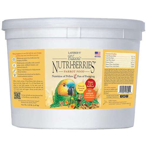 LAFEBER'S Classic Nutri-Berries Pet Bird Food, for Parrots, 3.25 lb | NUTRITIONALLY COMPLETE FORAGING PARROT FOOD: formulated by top avian veterinarians and avian nutritionists