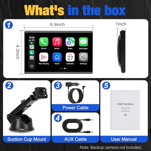Carplay Screen for Car, 7 inch Wireless Carplay & Android Auto（Black） | Portable Touchscreen car play with Mirror Link，Bluetooth，Voice Control，Map Navigation，FM Transmit，Plug-and-Play car stereo