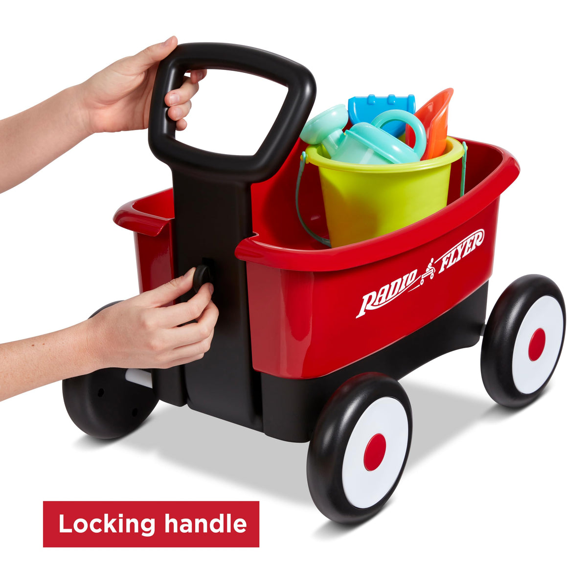 Radio Flyer Push & Pull Walker Wagon with Garden Tools, Ages 1-4 Years, Red | Locking Handle for Stability, Baby Push Walker Converts to Pull Wagon, Indoor & Outdoor Play