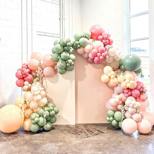 Sage Green Balloons for Boho Baby Shower Fairy Birthday Party Decorations | 60Pcs 12Inch Pink and Green Balloons Include Sage Green Pink Sand White Gold Confetti Balloons, Bridal Shower Decorations