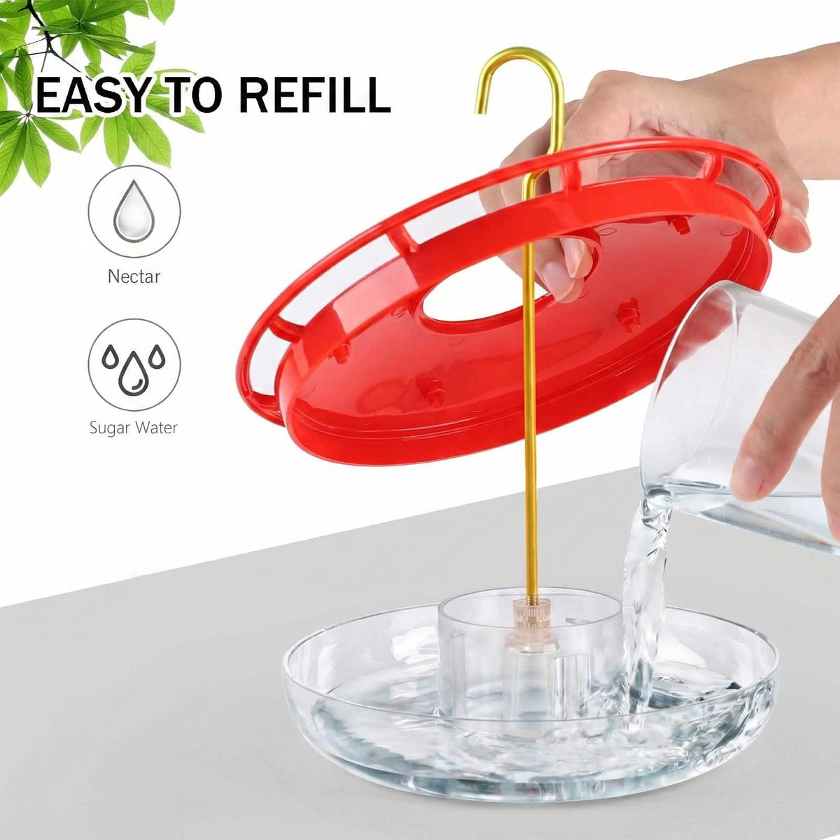eWonLife 2 Pack 16 oz Saucer Hummingbird Feeders for Outdoors, Garden Decor | Built-in Ant Moat, 5 Bee Proof Feeding Ports, BFA Free Plastic, Easy Clean, Leak-Proof Dish-Style