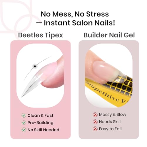 Beetles Tipex Instant Apex Nail Tips, Medium Stiletto 192pcs 16 Sizes 00-14 | No Builder Gel Needed, Etched-free Thicker Strong Acrylic Nails for DIY Salon-look Fake Nail Extensions