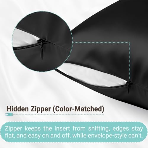 Gabire Mulberry Silk Pillow Cases Set of 2, Both Sides Real Silk Pillowcase for Hair and Skin Prevent Acne Pillowcase Organic Silk Pillowcase 2 Pack with Hidden Zipper, Black, Standard (20"×26")