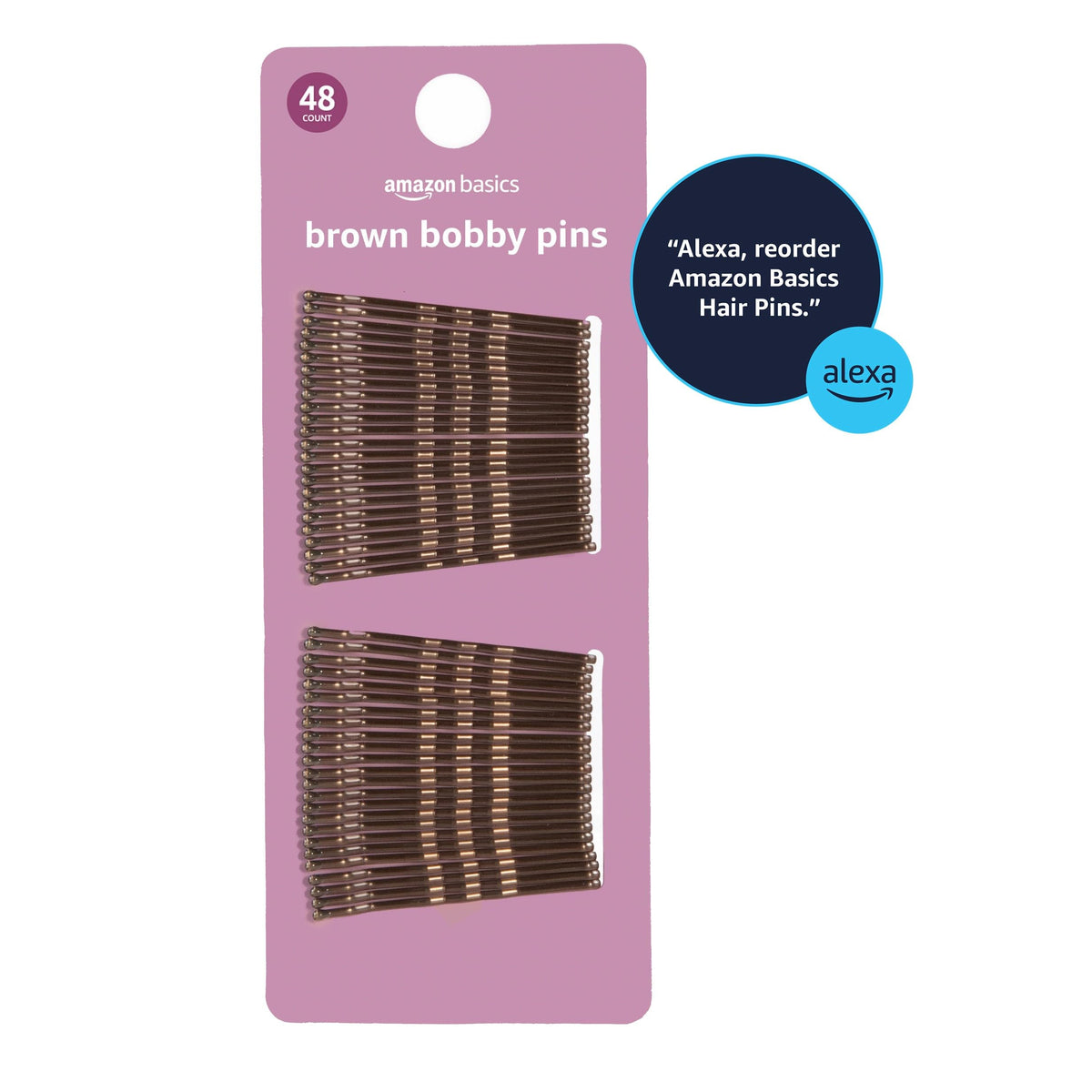 Amazon Basics No Slip Bobby Pins for All Hair Types, Secure Hold Hair Pins for Updos, Brunette Brown, 48 Count