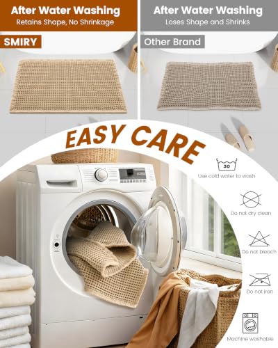 Smiry Waffle Bath Mat 30X20, Extra Soft Absorbent Bathroom Rugs, Brown | Non Slip Machine Washable Quick Dry Bath Rugs for Bathroom Floor, Tub, Shower, Home Decor Accessories