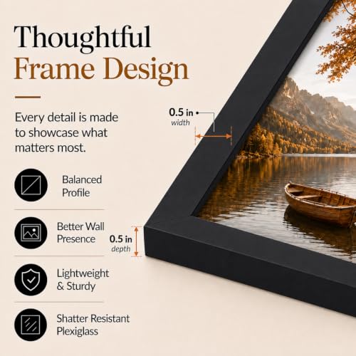 JCJMY 8.5x11 Picture Frame for Wall or Tabletop Display, Black | 8.5 x 11 Certificate Photo Frame with Shatter-Resistant Plexiglass, Sturdy Classic 8.5 by 11 Frame
