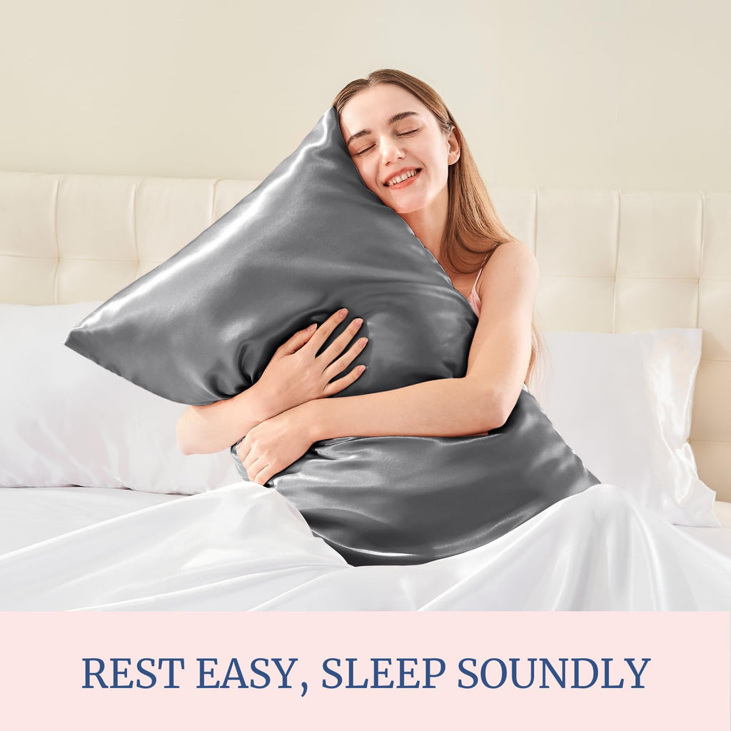 BEDELITE Satin Pillowcases, Queen Size 20x30 Inch, Dark Grey, Set of 2 | Similar to Silk Pillow Cases, Soft and Cooling, Reduces Friction, Gentle on Hair and Skin, Envelope Closure, Women Men Gift
