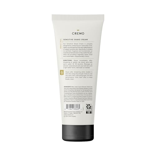Cremo Shaving Cream for Men, Sensitive, 6 Fl Oz | Barber grade, Smooth shave cream, Cooling finish, Helps with razor irritation, Slick hydrating formula