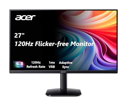 Acer 27in FHD 1920x1080 IPS 120Hz Gaming Monitor | Office KB272 G0bi | 1ms, AdaptiveSync, sRGB 99%, HDMI, VGA, VESA Mountable, Bluelight Filter