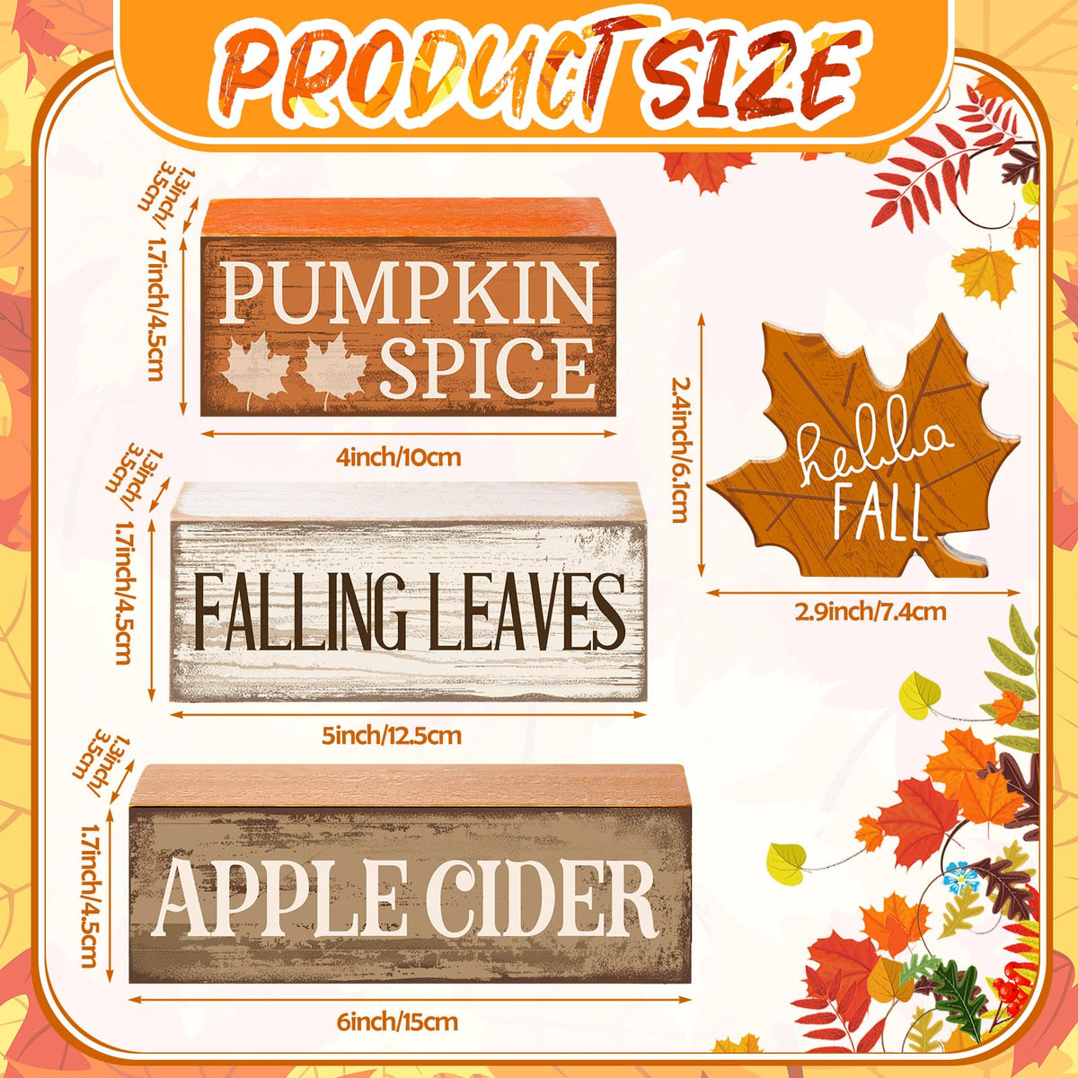 Moucuny 4 Pcs Fall Decor Wooden Maple Leaf Decoration Thanksgiving Decor | Rustic Stackable Blocks with Apple Cider Leaves Sayings,Thanksgiving Table Centerpiece, Farmhouse for Autumn Harvest Party