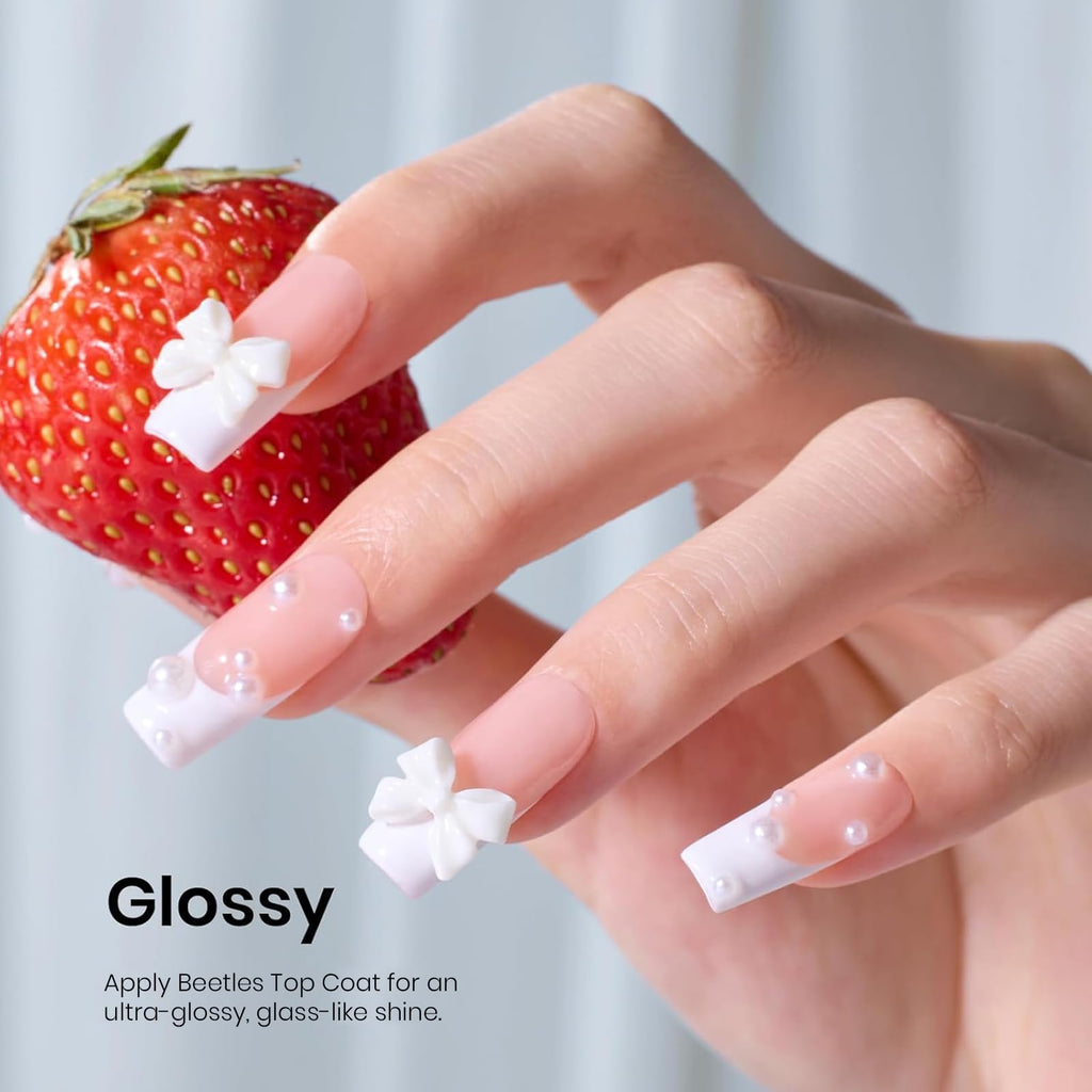 Beetles 3Pcs 15 ml White Gel Nail Polish with Gel Base and Top Coat Set | Soak-Off UV Lamp, Glossy Long-Lasting French Manicure Art Design Kit