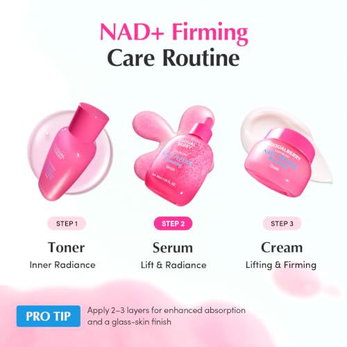 EQQUALBERRY NAD+ Peptide Boosting Serum | 14 Peptide Serum for Face, Neck & Body | Vegan Collagen & Pink Serum for Anti-Aging, Firming & Lifting | Korean Skincare (1.01 oz / 30ml)