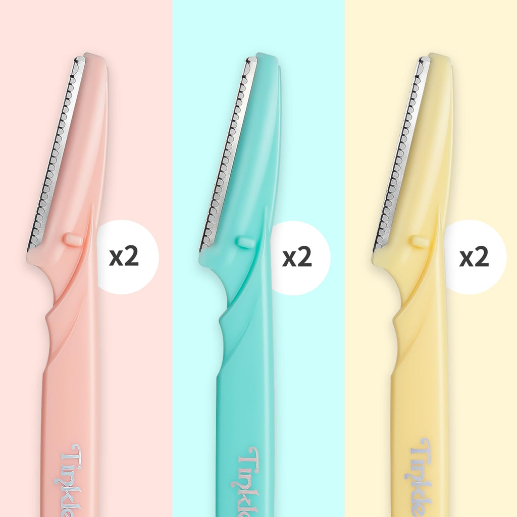 Tinkle Dermaplaning Tool 6ct, Dermaplane Razor for Women, Safe and Easy Peach Fuzz Remover, Eyebrow Trimmer with Protective Cover, Stocking Stuffers