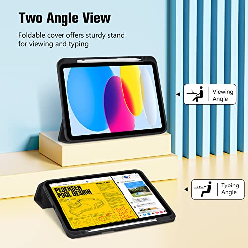 ProCase for iPad A16 11th/10th Generation Case with Pencil Holder -Black | 11 Inch 2025/10.9 Inch 2022, a16 iPad Case 11 10 Gen Cover with Pen Holer, Hybrid Soft TPU Back, Touch ID, Auto Wake/Sleep