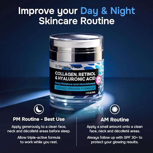 SimplyVital Face Moisturizer Retinol Collagen Hyaluronic Acid Cream 1.7 oz | Anti-Aging, Moisturizer Face Cream for Women & Men, Visibly Firming, Hydrating Neck Care, Day & Night Skin Care, Silky Feel