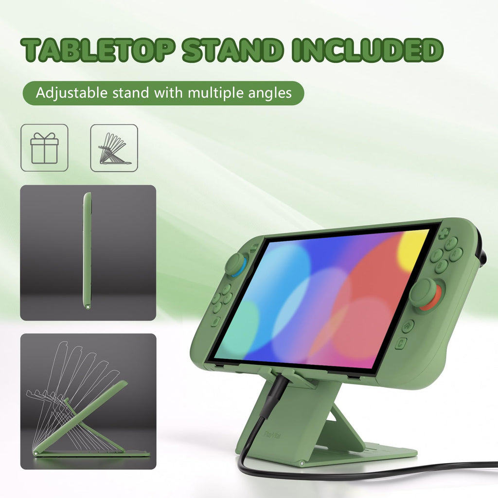 PlayVital Hard Case for Nintendo Switch 2 with Extra Stand & Thumb Grip Caps | Split Design, Dockable Protective Full-Body Shell Cover for Nintendo Switch 2 | Solid Color Series, Matcha Green