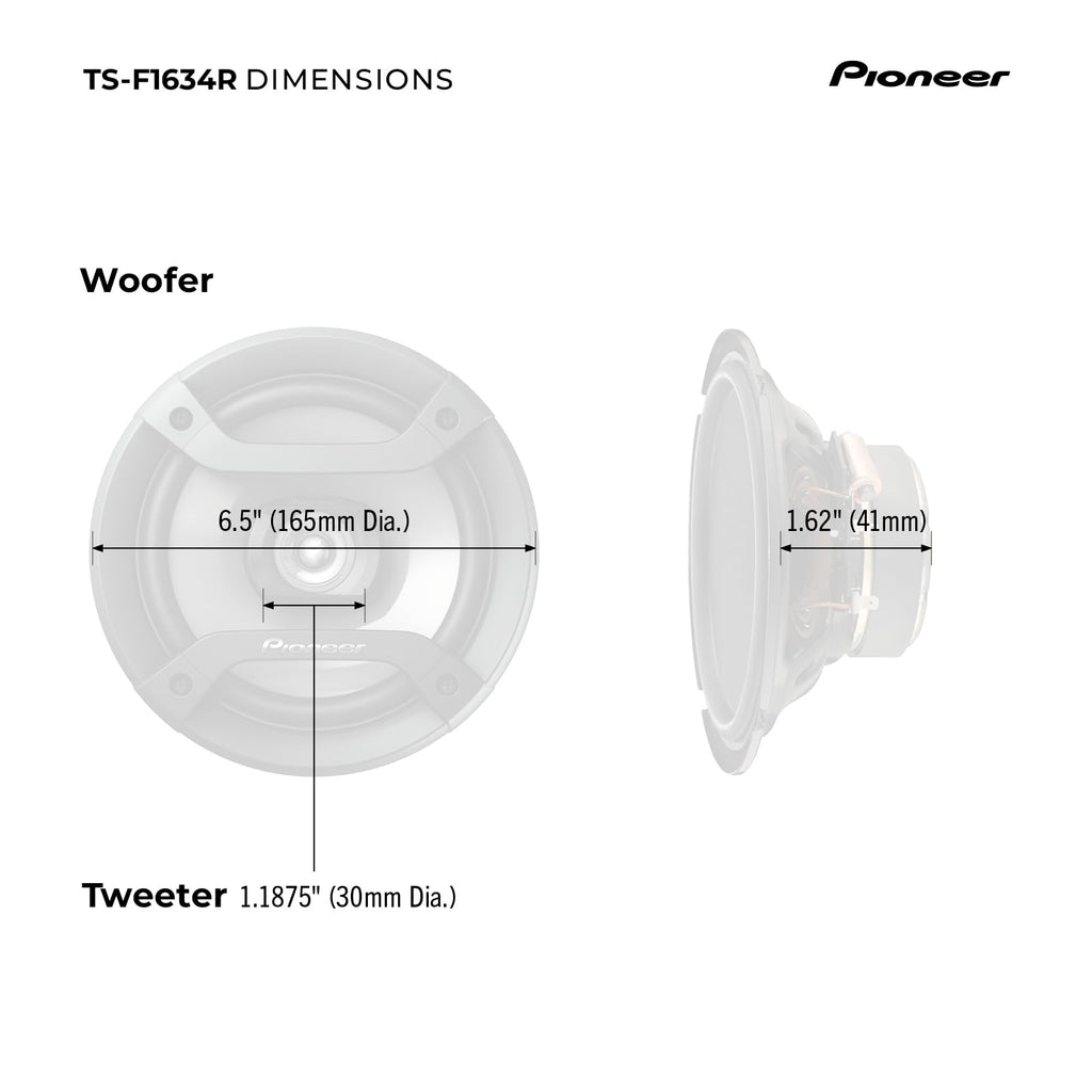 Pioneer F-Series TS-F1634R 6.5" 2-Way Coaxial Car Speakers 200W Max | Great Factory Speaker Replacement, Balanced Sound + Smooth Treble, High-Efficiency Speaker Designed for OEM Power