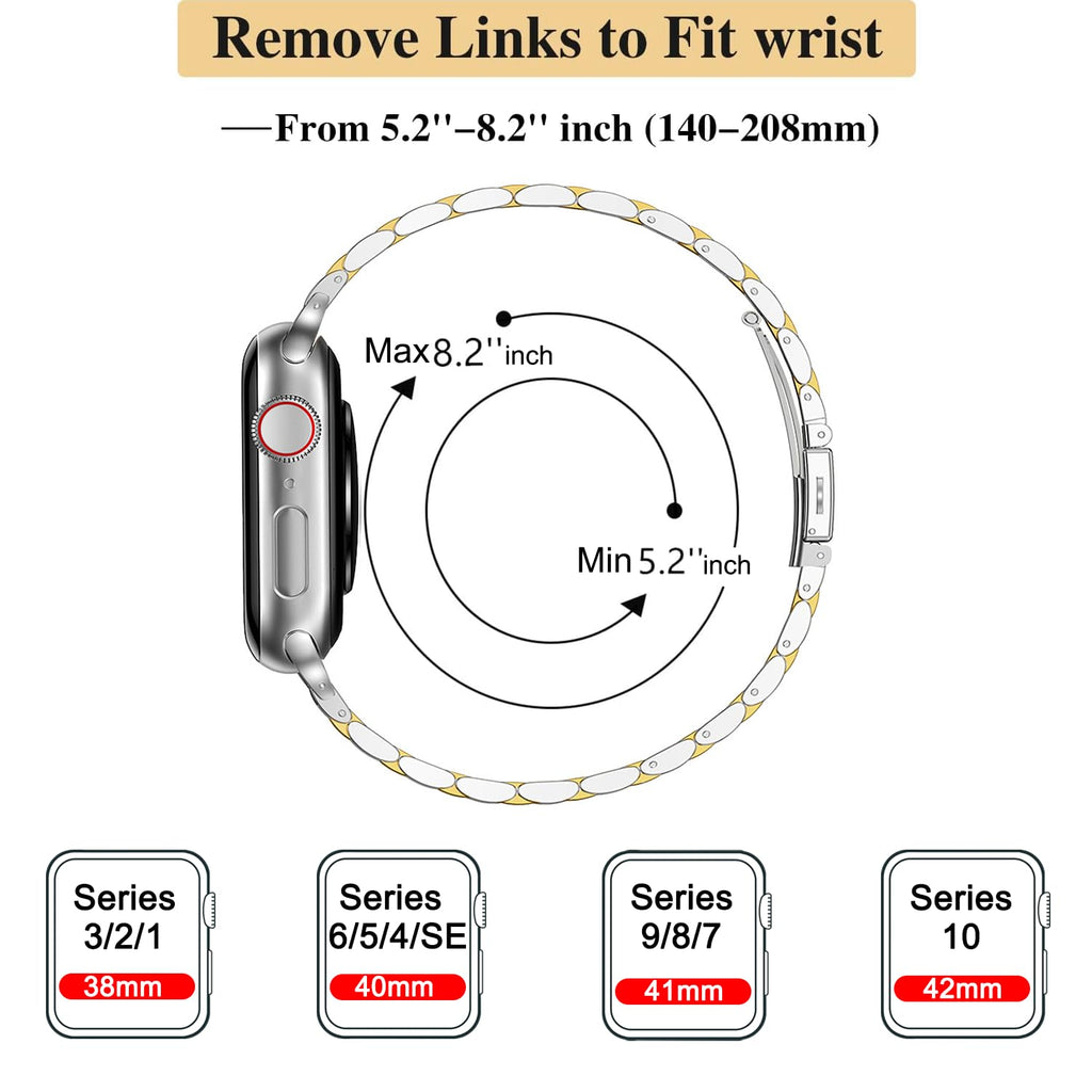 MioHHR Slim Metal Band Compatible with Apple Watch Bands 42/41/40/38mm | Thin Luxury Stainless Steel iWatch Bands Series 12/11/10/9/8/7/6/5/4/3/2/1/SE3/SE2/SE for Women,Silver/Gold