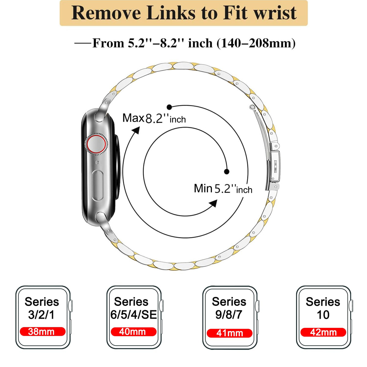 MioHHR Slim Metal Band Compatible with Apple Watch Bands 42/41/40/38mm | Thin Luxury Stainless Steel iWatch Bands Series 12/11/10/9/8/7/6/5/4/3/2/1/SE3/SE2/SE for Women,Silver/Gold
