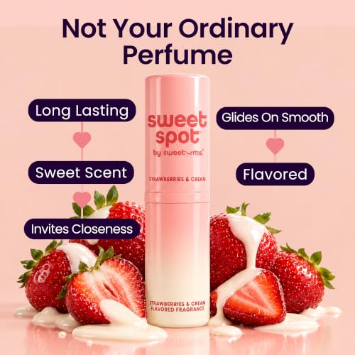 Sweetums SweetSpot Portable Strawberries & Cream Perfume Stick | Flavored, long lasting non sticky formula with natural ingredients, portable solid fragrance stick for women's everyday use
