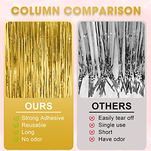 Voircoloria Gold Foil Fringe Backdrop Curtains, 3.3x8.2ft, 3 Pack | Tinsel Streamers, For New Years Eve, Graduation, Birthday, Baby Shower