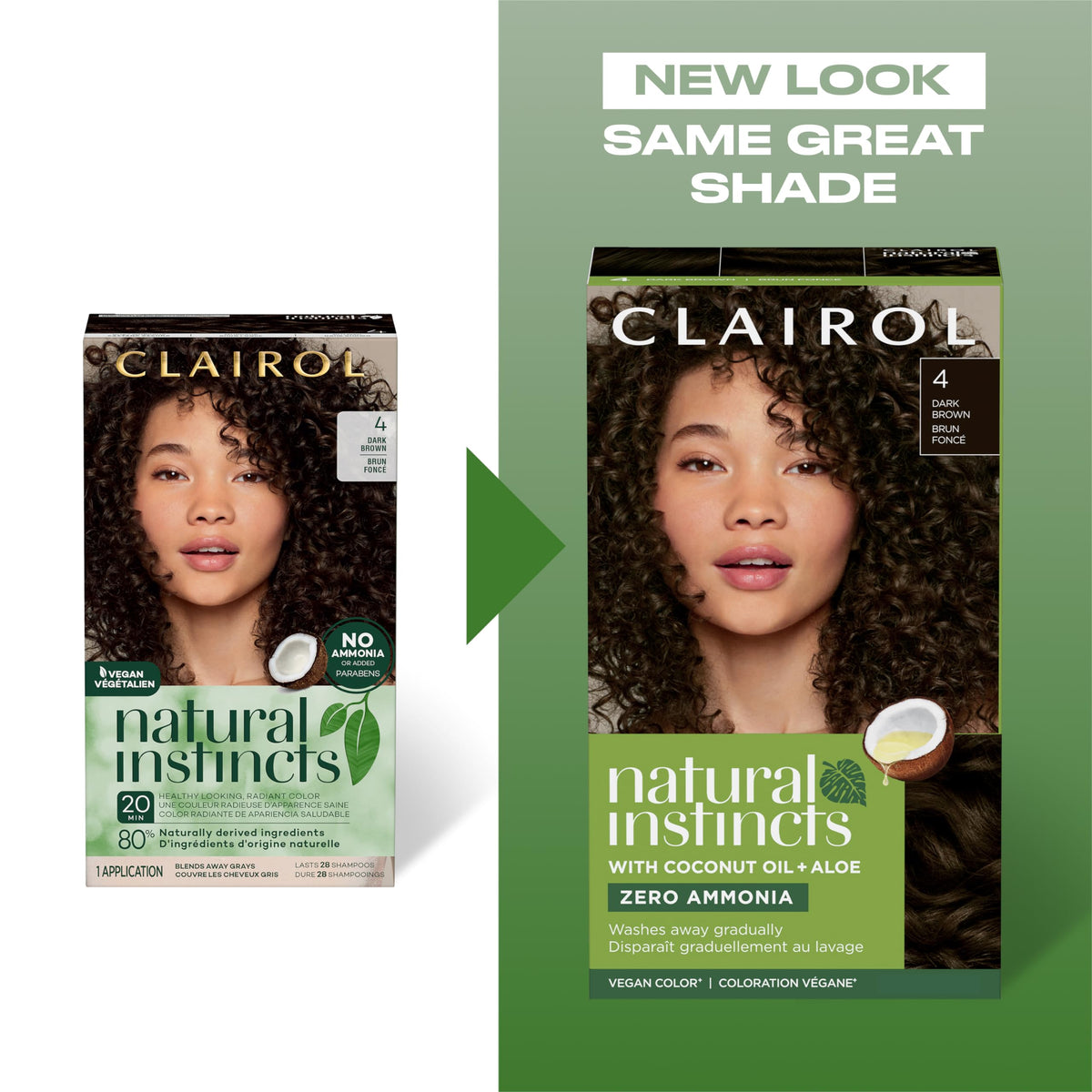 Clairol Natural Instincts Demi-Permanent Hair Dye, 4 Dark Brown | 1 Pack | Ammonia‑Free, Vegan Hair Color with Coconut Oil & Aloe Vera