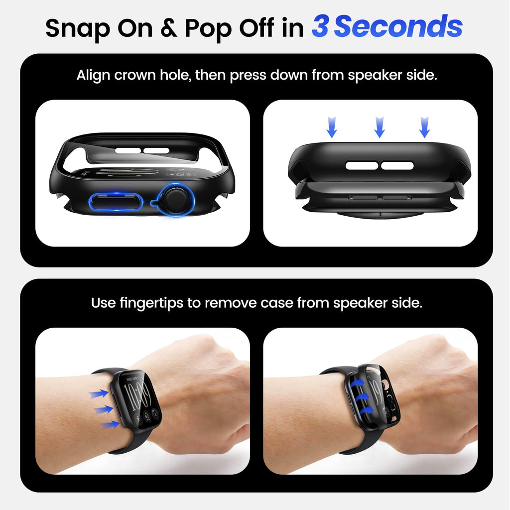 Tensea 3PCS for Apple Watch Screen Protector Case Series 12 46mm | iWatch Protective Face Cover for Women Men, Tempered Glass Film Hard Bumper for iPhone Watch 12 46 mm Accessories