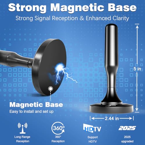 HIDB TV Antenna for Smart TV Indoor, Digital TV Antenna for Local Channels | OTA Digital HD Signal Antenna with Magnetic Base and 10ft Cable for Easy Setup