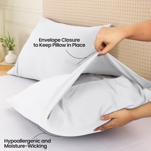 Pillow Covers Queen Size Set of 4, Soft and Comfy Pillow Cases, White | Hotel-Style Comfort, Extra Soft With Envelop Closure for Kids, Women & Men
