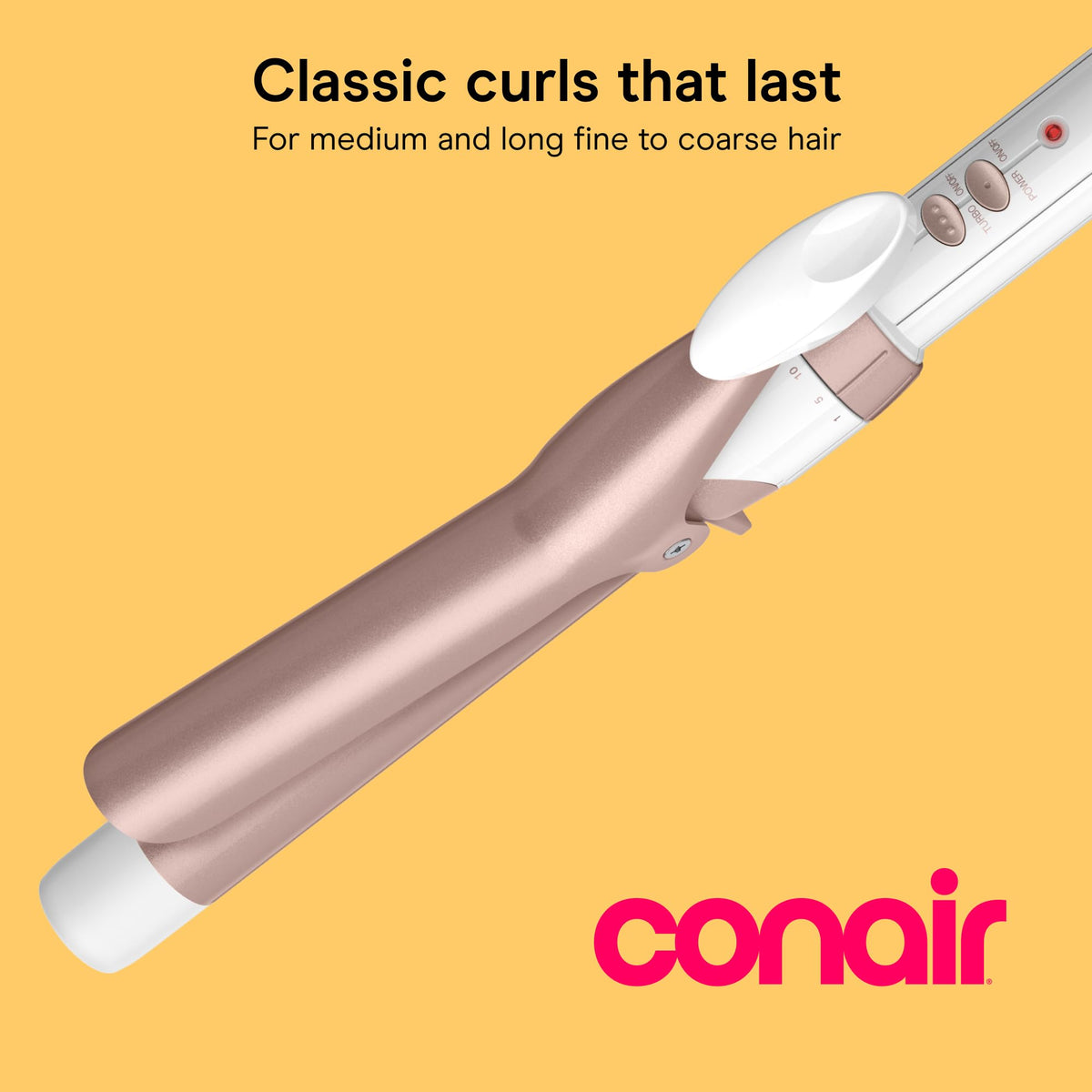 Conair Curling Iron, Double Ceramic, 1-in. Barrel, White/Rose Gold | Hair curler and hair waver for medium to long hair, 30 heat settings, dual voltage, built-in heat protection, auto-off