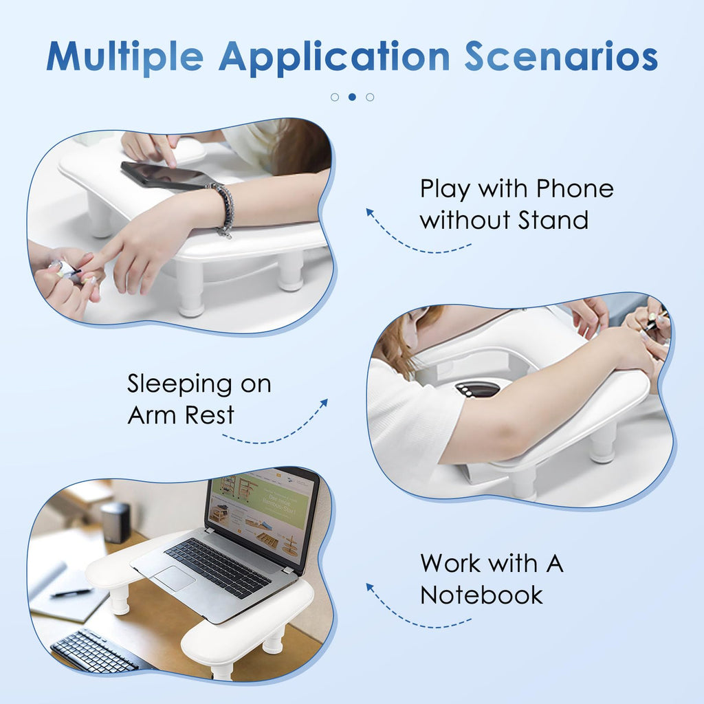 LIONVISON Arm Rest for Nails Tech: U-shaped Adjustable Nail Armrest | PU Leather Manicure Hand Stand Rest for Manicurists - Thick Non-Slip Pad Long-Lasting White