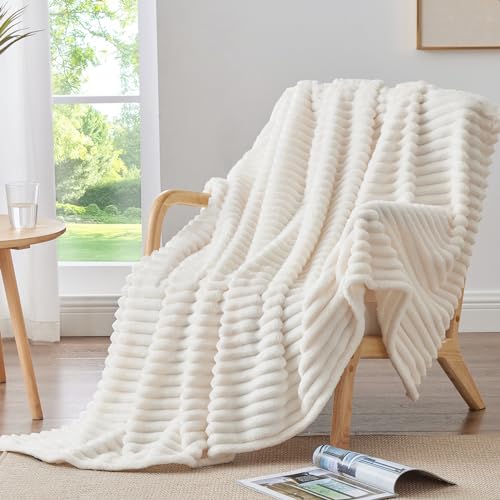 BEDELITE Ribbed Fleece Throw Blanket for Couch, Cream, 50"x60" | Ultra-Soft Plush Fleece, Cozy, Warm Yet Lightweight, Ribbed Texture, Home Decor, Machine Washable, Giftable, All-Season Use