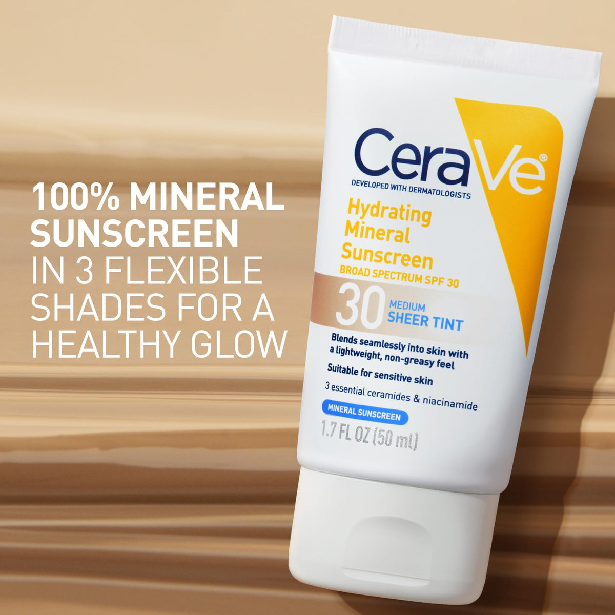 CeraVe Tinted Sunscreen for Face, Mineral SPF 30 Moisturizer, Medium, 1.7oz